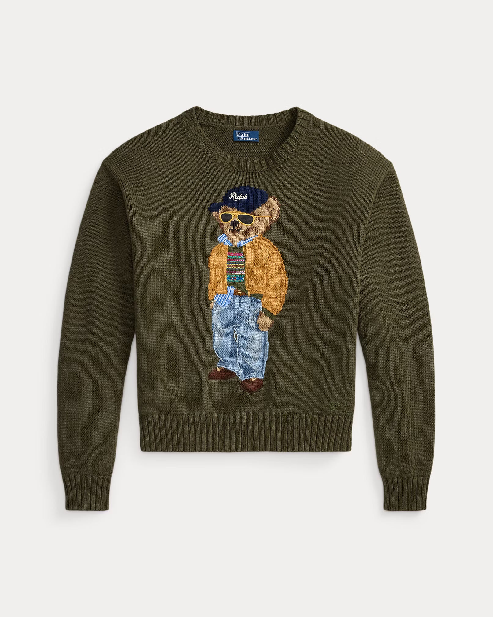 Ralph Lauren Women Polo Bear Cotton Crewneck Sweater  -  Marled Olive