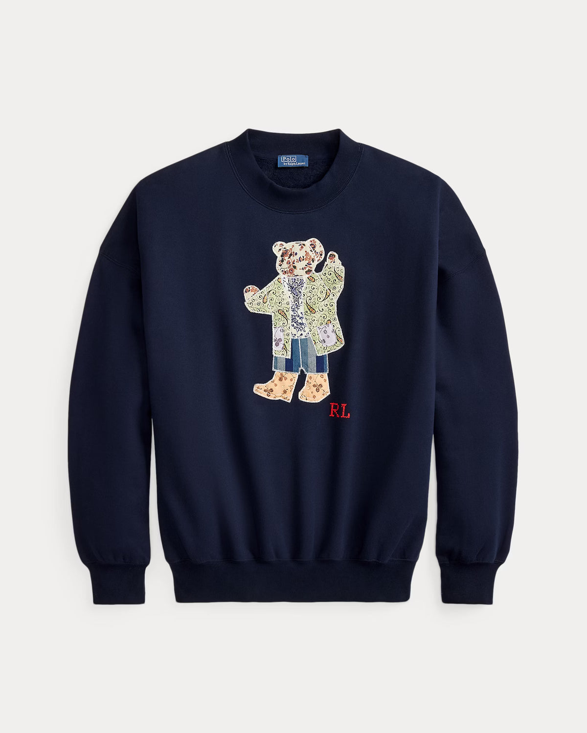 Ralph Lauren Women Patchwork Polo Bear Fleece Crewneck  - Hunter Navy