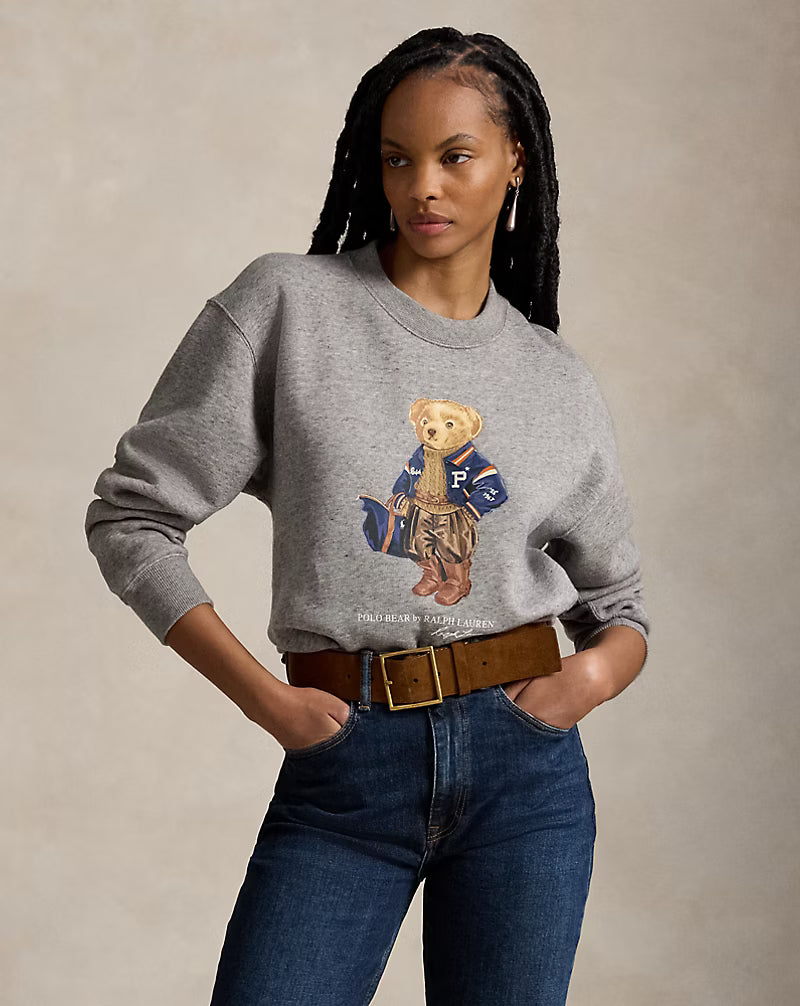 Ralph Lauren Women Polo Bear Fleece Crewneck  - Dark Vintage Heather
