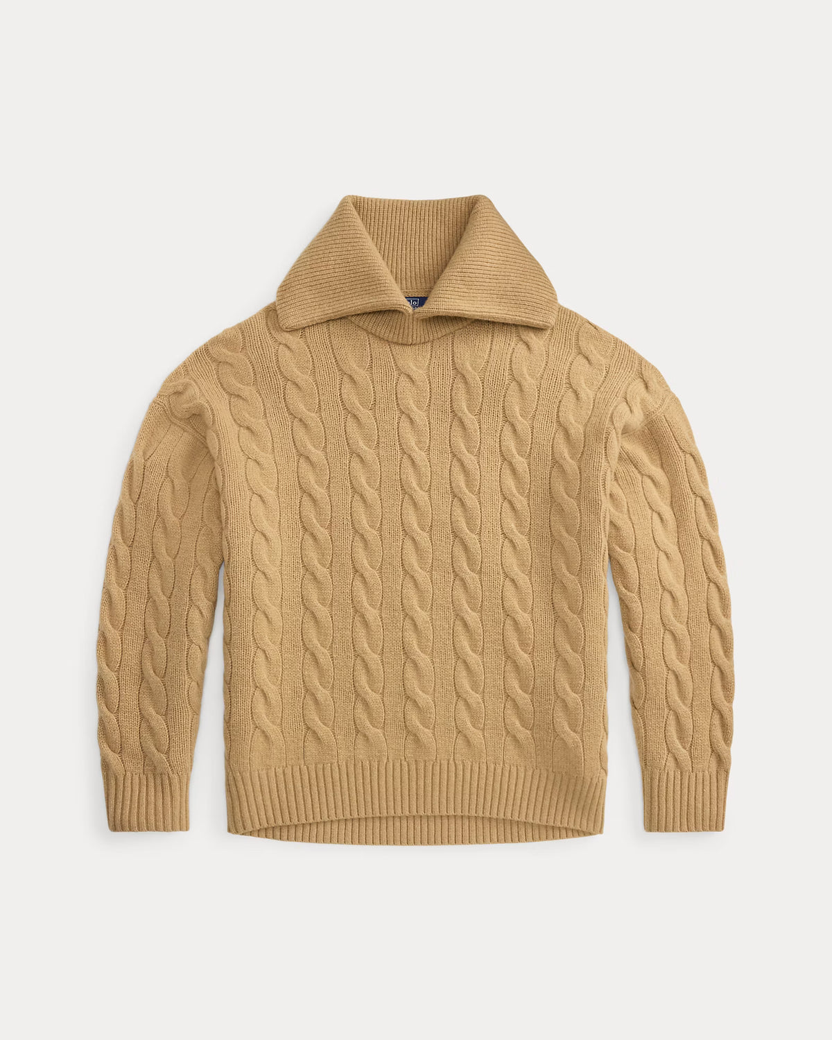 Ralph Lauren Wide-Collar Cable Wool-Cashmere Sweater  - Collection Camel Melange