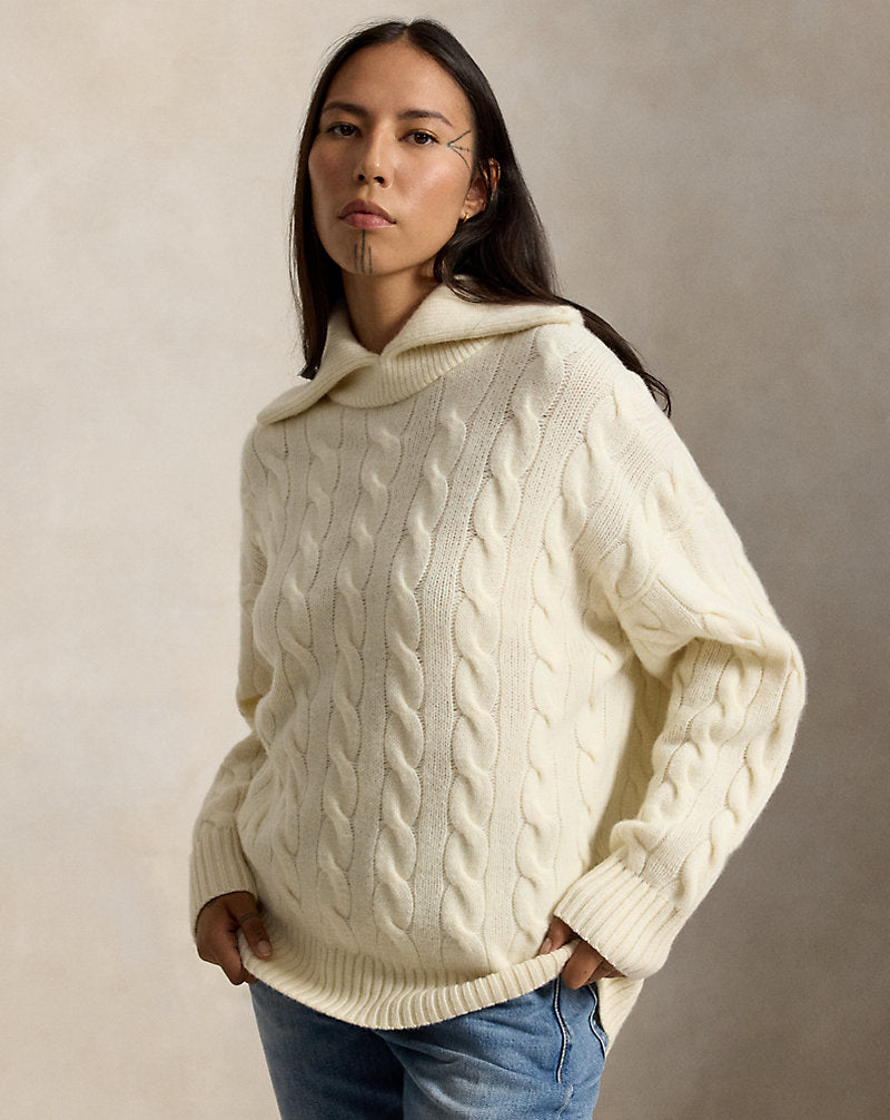Ralph Lauren Wide-Collar Cable Wool-Cashmere Sweater  - Authentic Cream