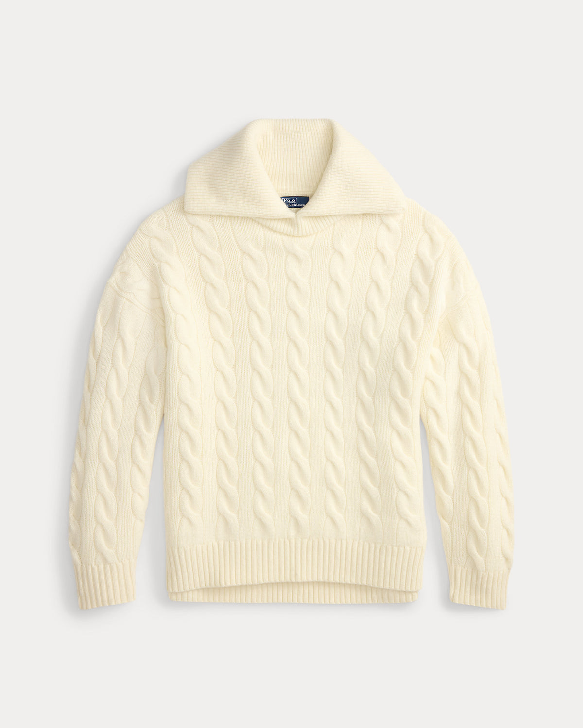 Ralph Lauren Wide-Collar Cable Wool-Cashmere Sweater  - Authentic Cream