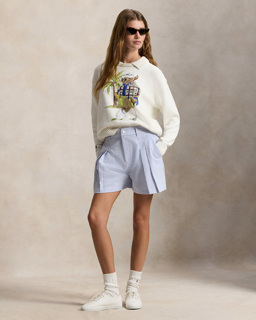 Ralph Lauren Women Polo Bear Performance Polo Sweater  -  White Splash Multi