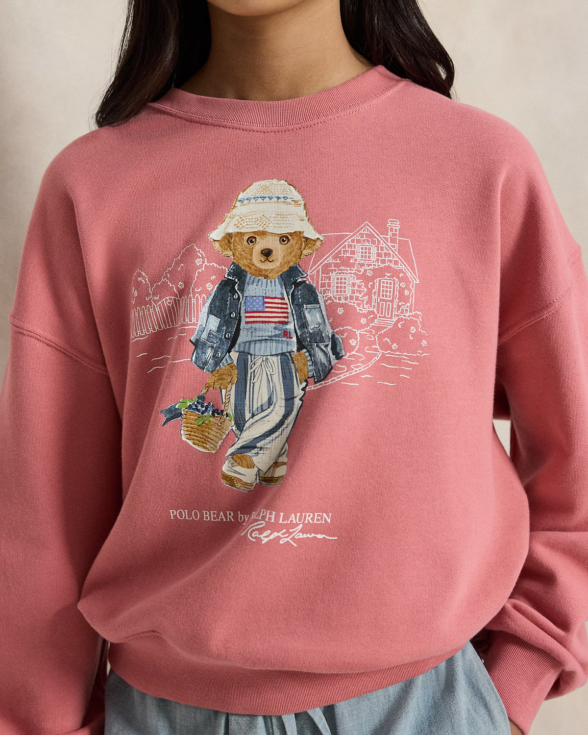 Ralph Lauren Girl's Polo Bear Terry Sweatshirt  -  Desert Rose