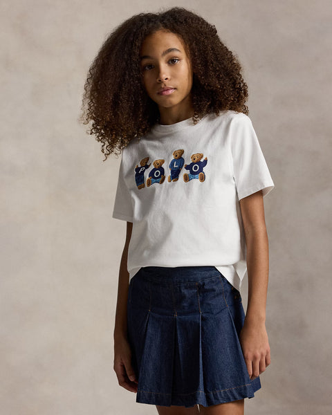 Ralph Lauren Girl's Polo Bear Logo Cotton Jersey Tee  -  White