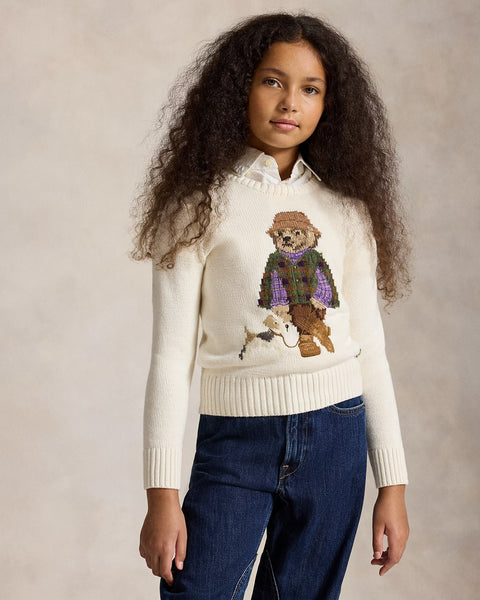 Ralph Lauren Girls Polo Bear Sweater  -   Estate Cream