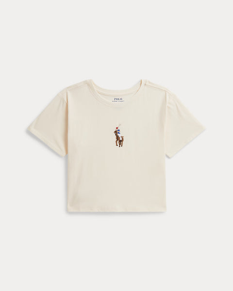 Ralph Lauren Girl's Big Pony Cotton Jersey Boxy Tee  -  Estate Cream