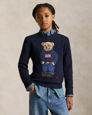 Ralph Lauren Boys Polo Bear Cotton Sweater  - Hunter Navy