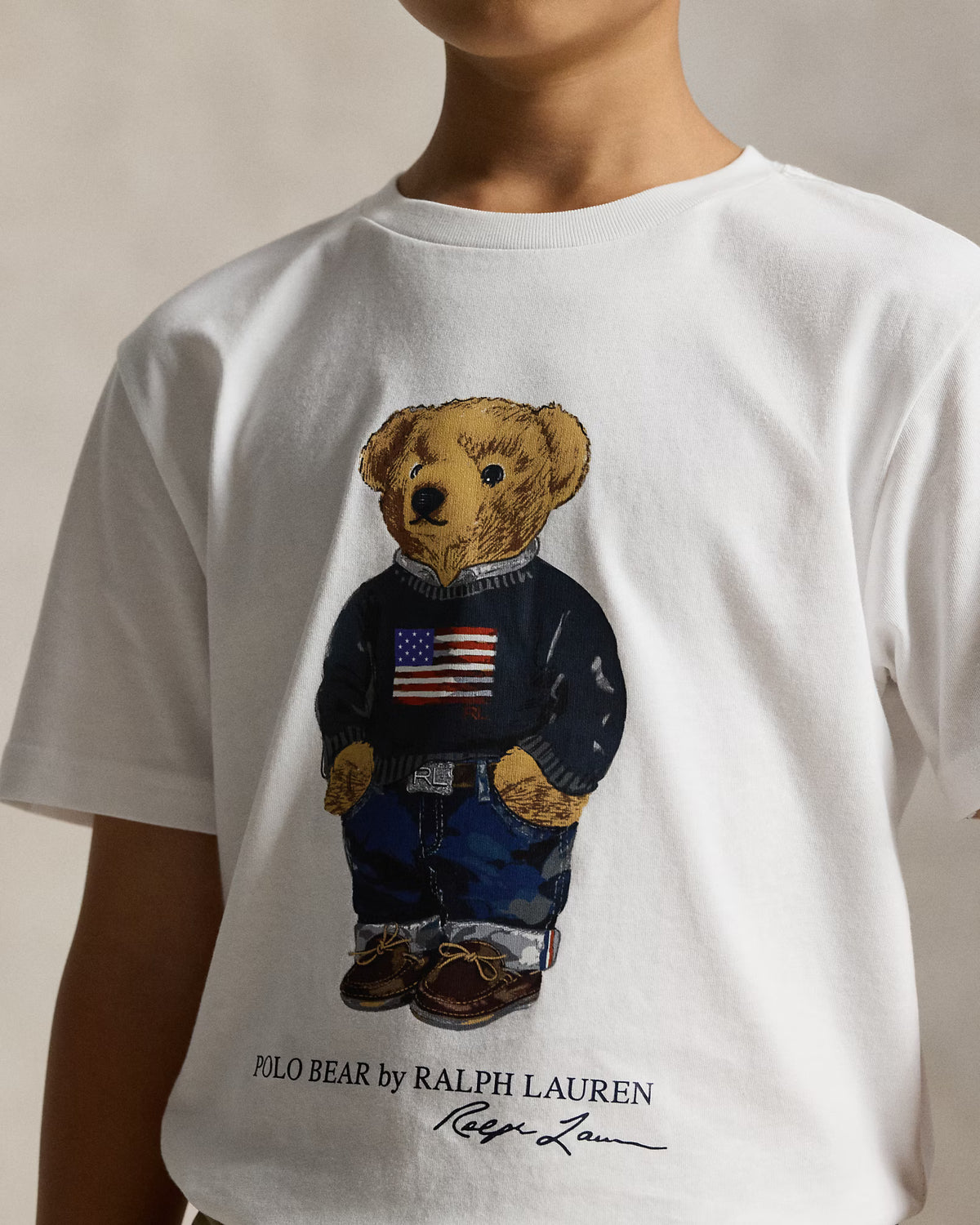 Ralph Lauren Boy's Polo Bear Cotton Jersey Tee  -   White Core Bear