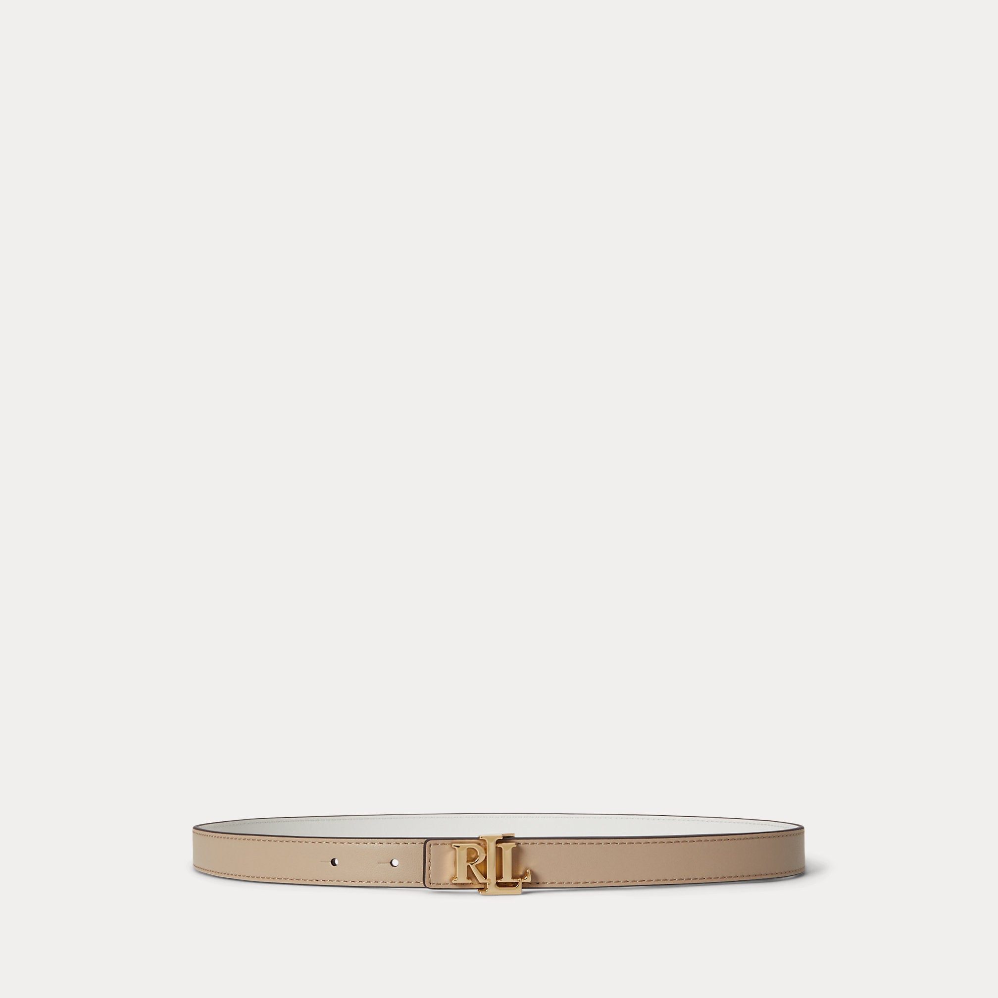 Ralph Lauren Logo Reversible Leather Skinny Belt-Birch Tan/White