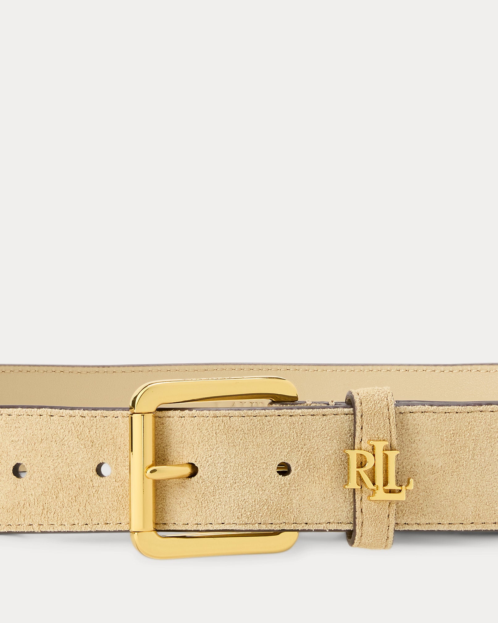 Ralph Lauren Logo-Keeper Suede Belt -  Birch Tan