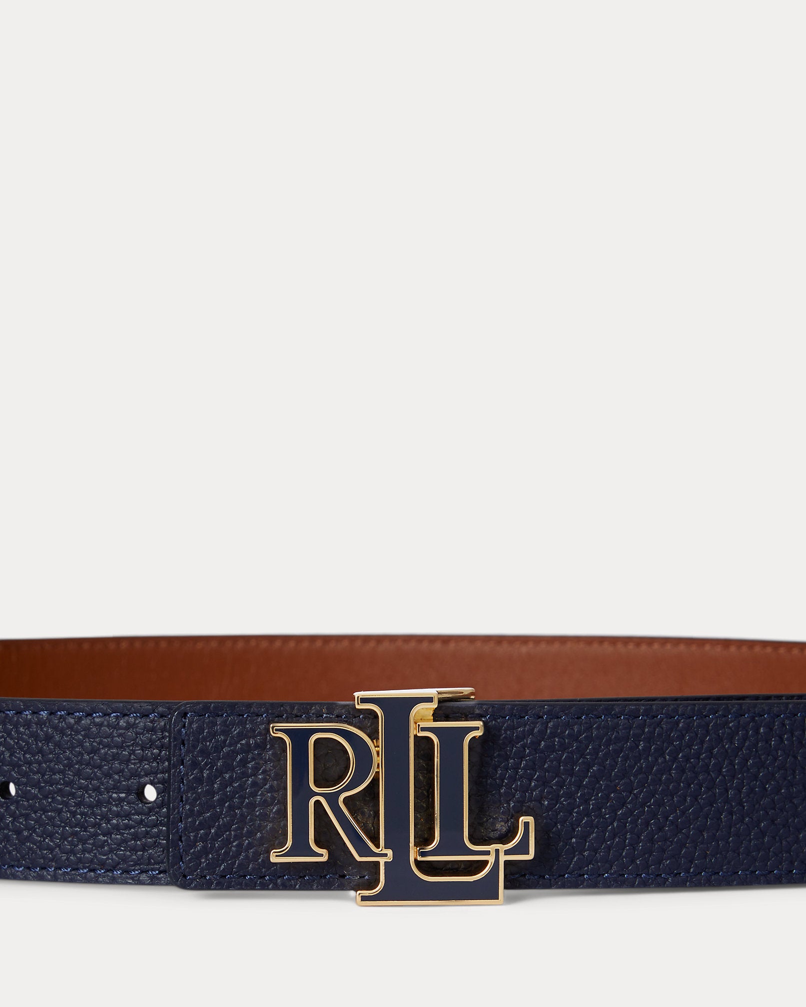 Ralph Lauren Logo Reversible Pebbled Leather Belt  Navy/Lauren Tan