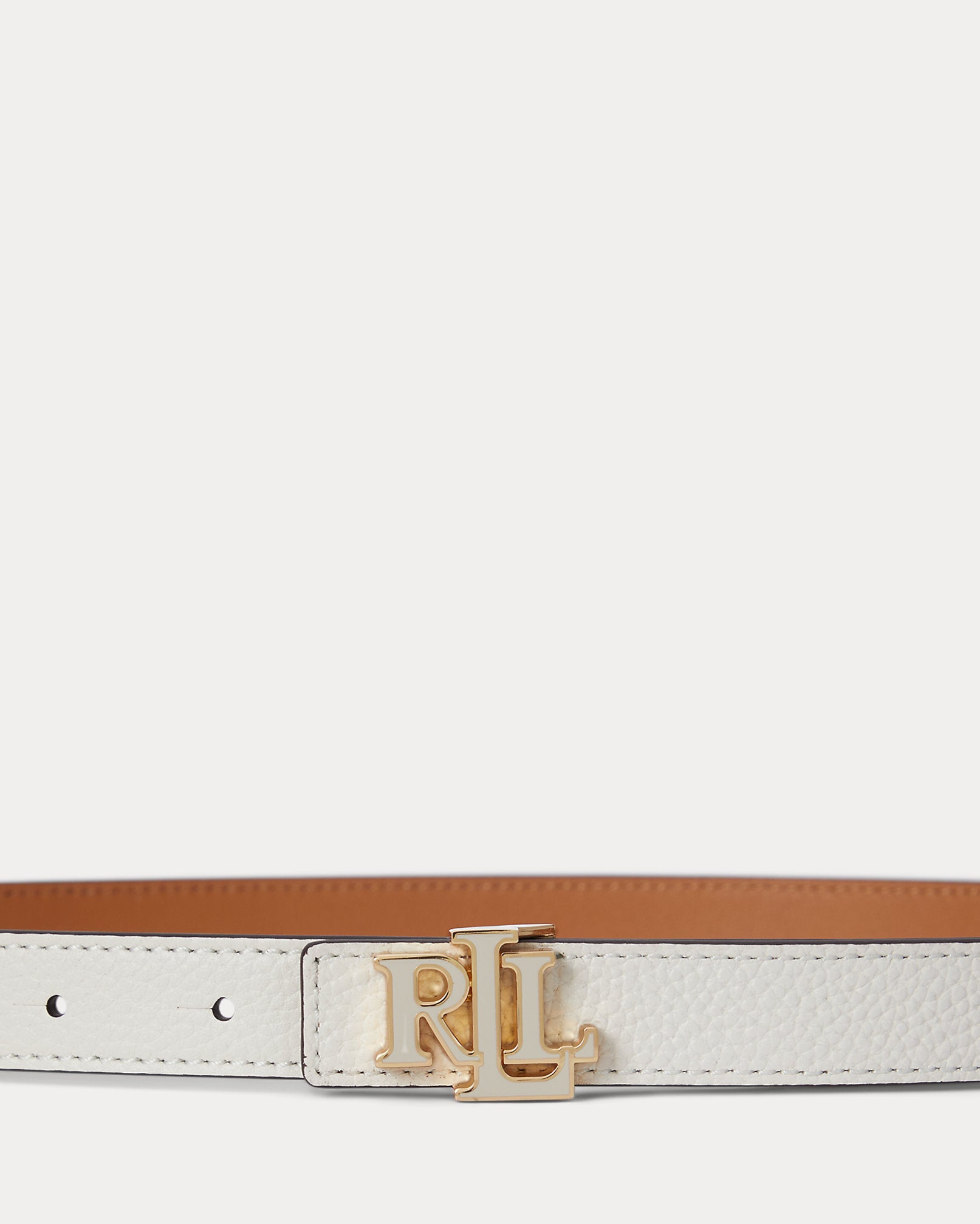 Ralph Lauren Logo Reversible Leather Skinny Belt - Soft White/Caramel
