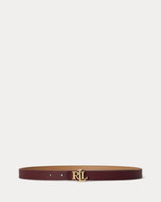 Ralph Lauren Logo Reversible Leather Skinny Belt - Dark Garnet/Camel