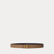 Ralph Lauren Logo Reversible Pebbled Leather Belt - Camel/Lauren Navy
