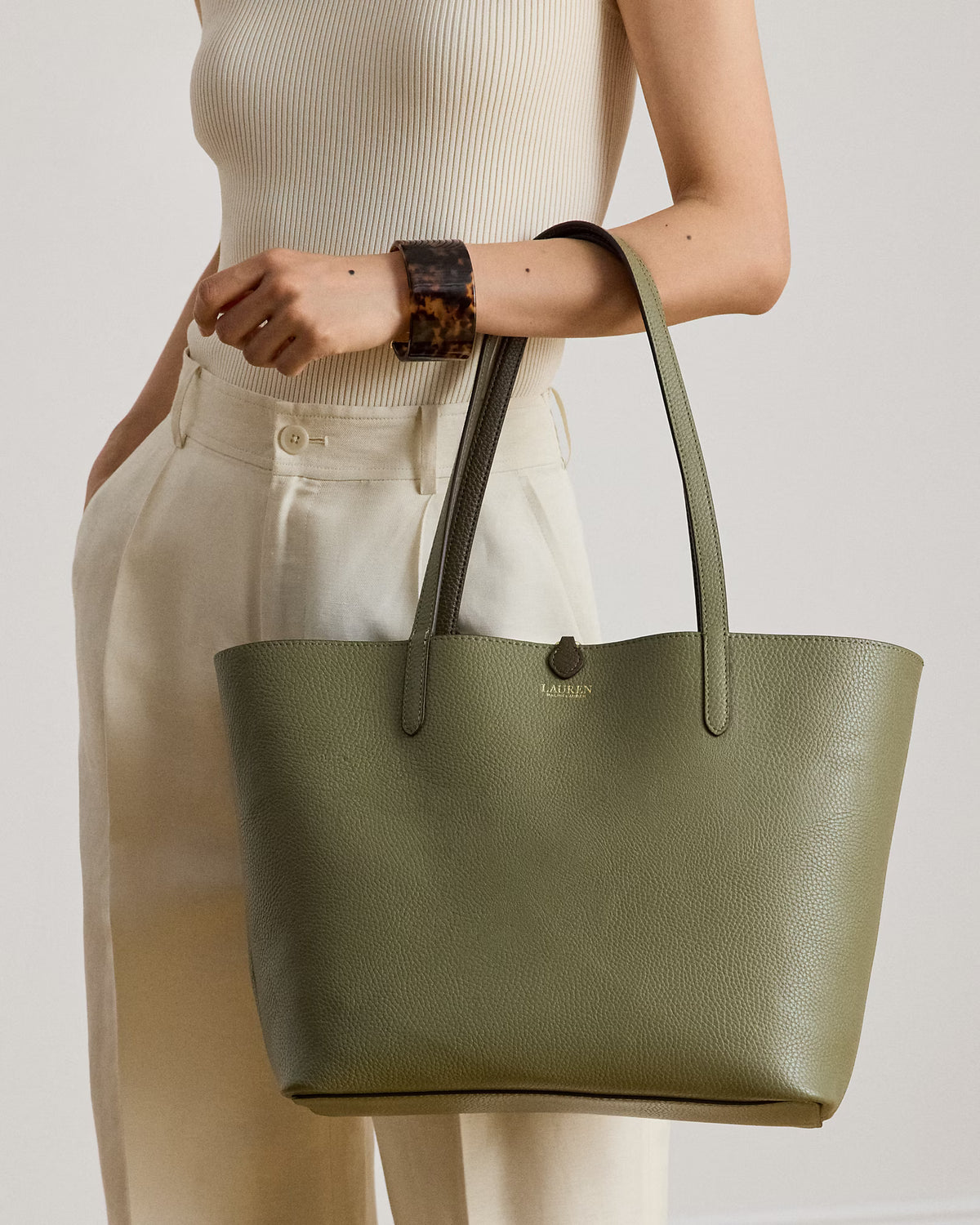 Ralph Lauren Faux-Leather Large Reversible Tote Bag  -  Botanic Green/Sage Green