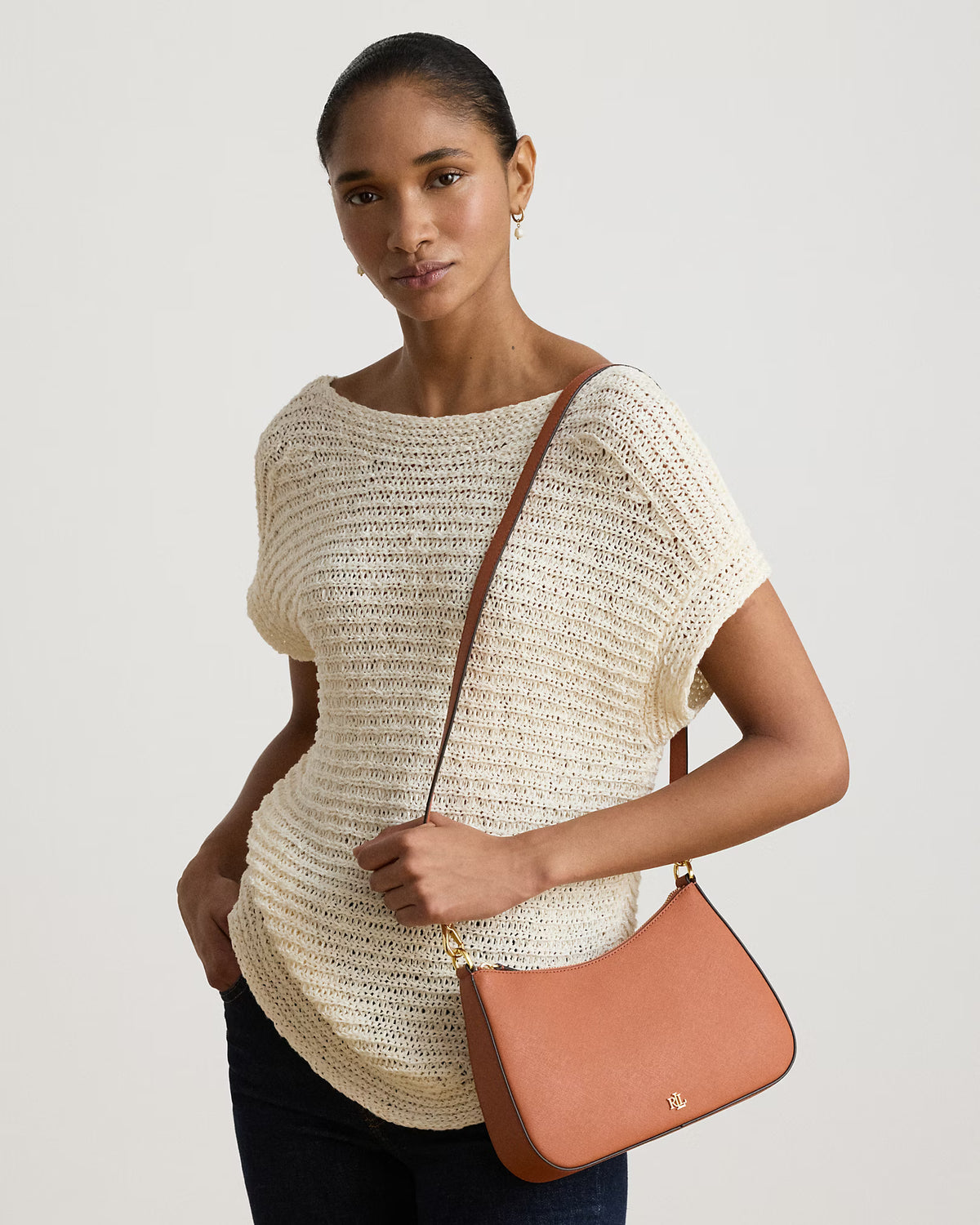 Ralph Lauren Crosshatch Leather Medium Danni Bag  -  Red Terracotta