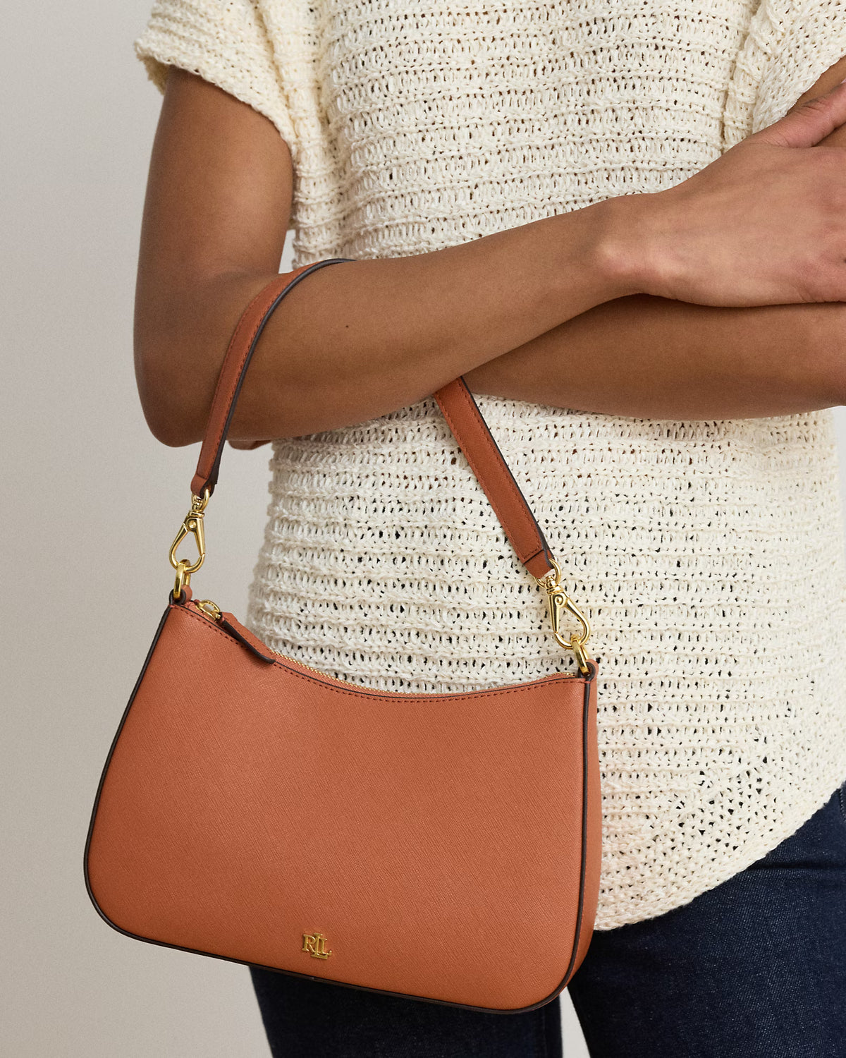 Ralph Lauren Crosshatch Leather Medium Danni Bag  -  Red Terracotta