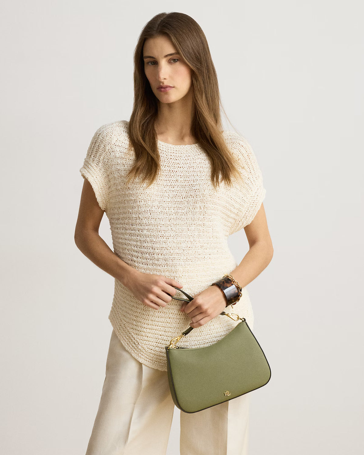 Ralph Lauren Crosshatch Leather Medium Danni Bag  -  Sage Green
