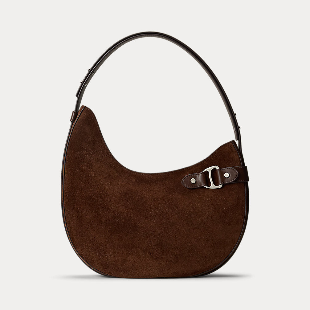 Ralph Lauren Suede Large Tasha Shoulder Bag - Dark Hickory