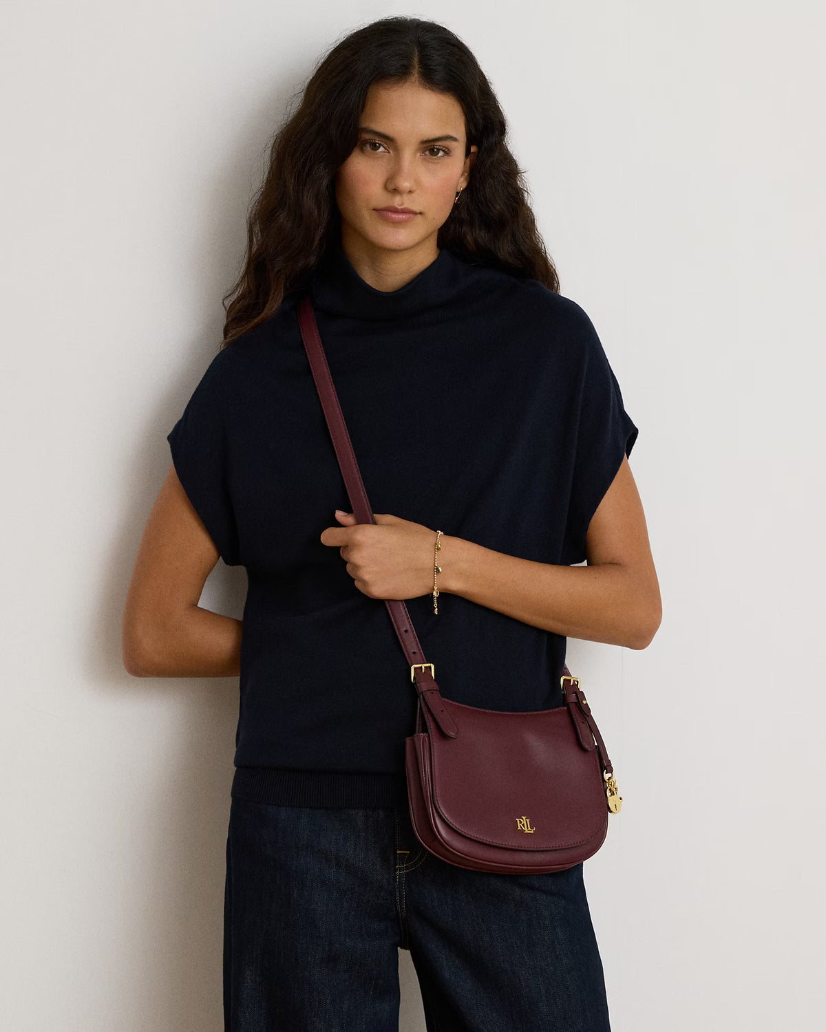 Ralph Lauren Leather Medium Marcy Crossbody Bag  -  Dark Garnet