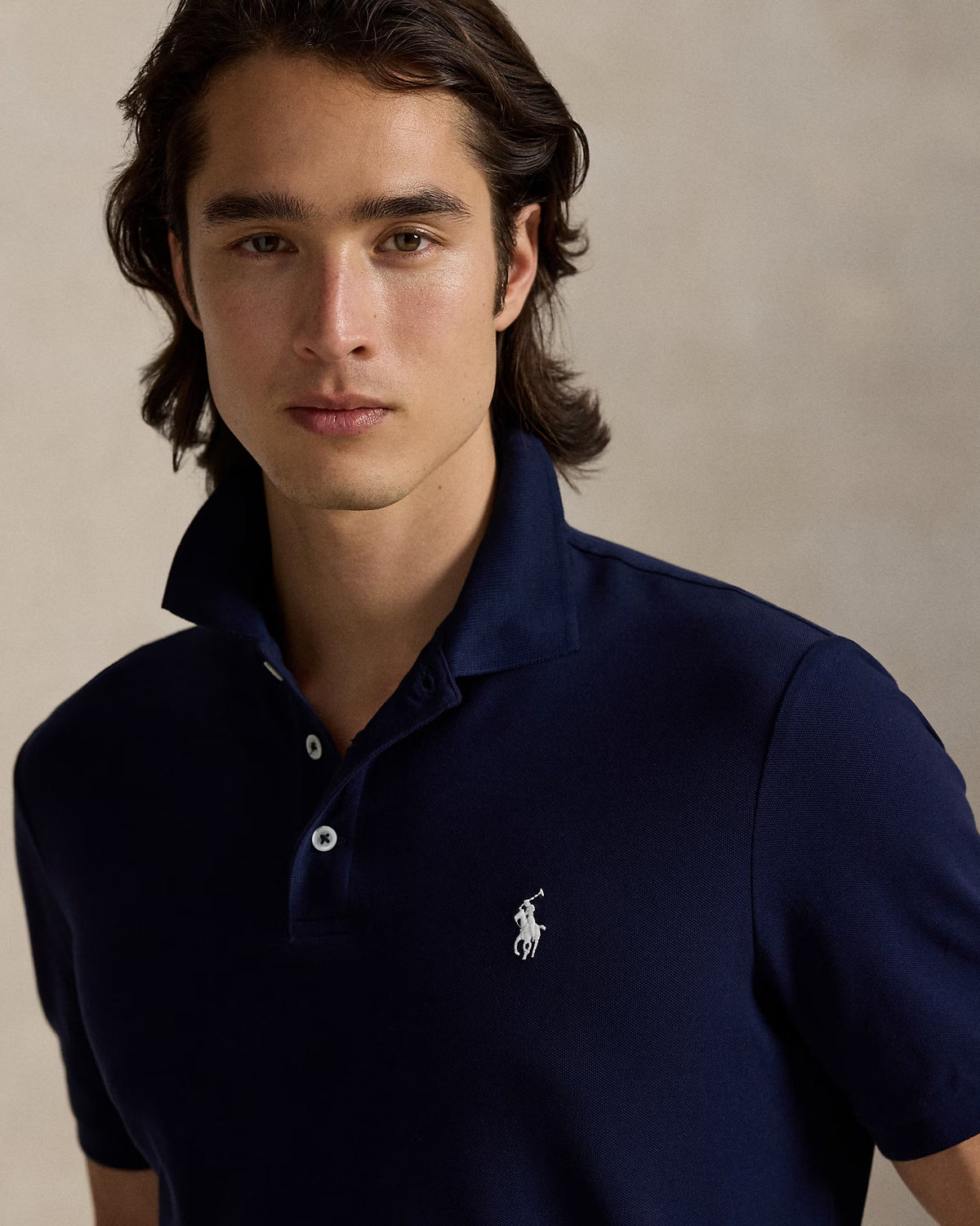 Ralph Lauren Men Custom Slim Fit Stretch Mesh Polo Shirt   -   Refined Navy