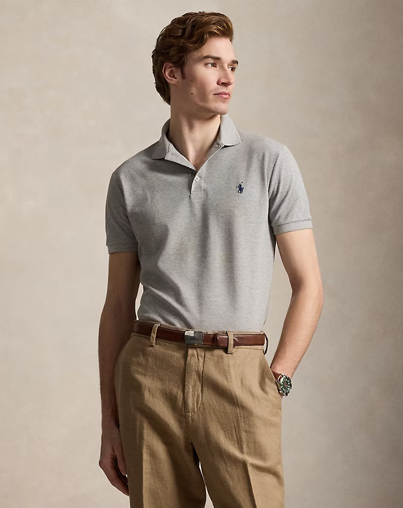 Ralph Lauren Men Custom Slim Fit Stretch Mesh Polo Shirt -  Andover Heather