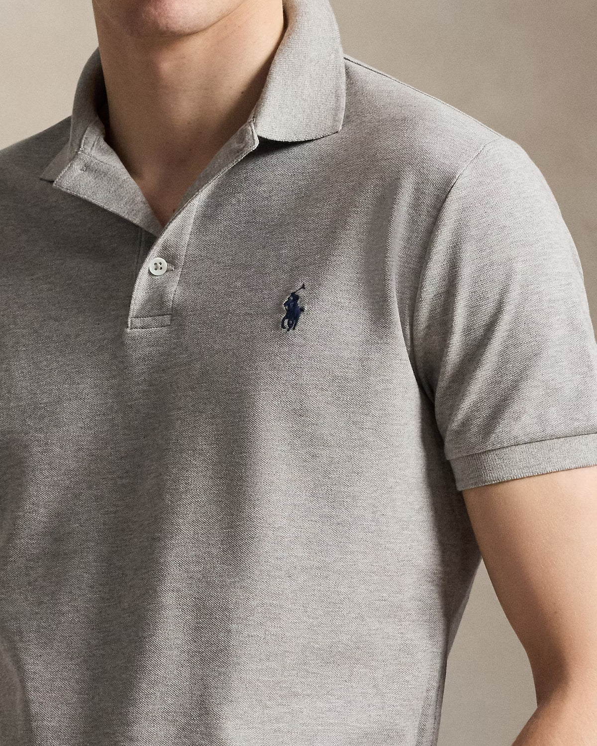 Ralph Lauren Men Custom Slim Fit Stretch Mesh Polo Shirt -  Andover Heather