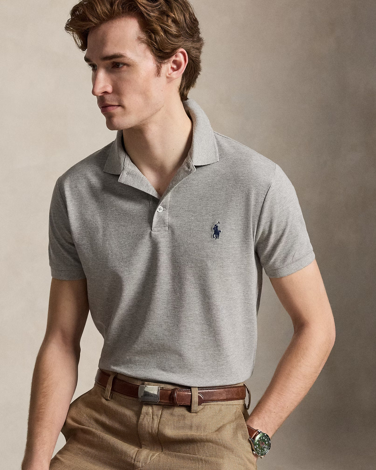 Ralph Lauren Men Custom Slim Fit Stretch Mesh Polo Shirt -  Andover Heather