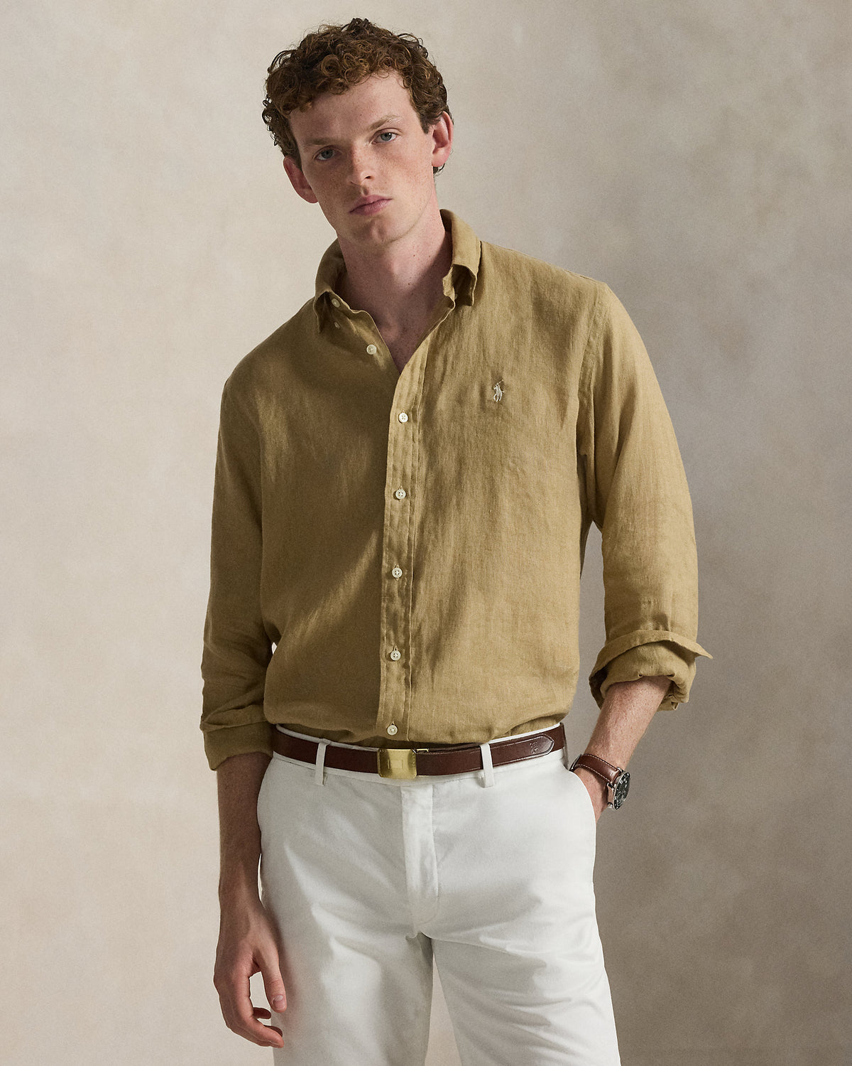 Ralph Lauren Men  Lightweight Linen Shirt – All Fits  - Cafe Tan