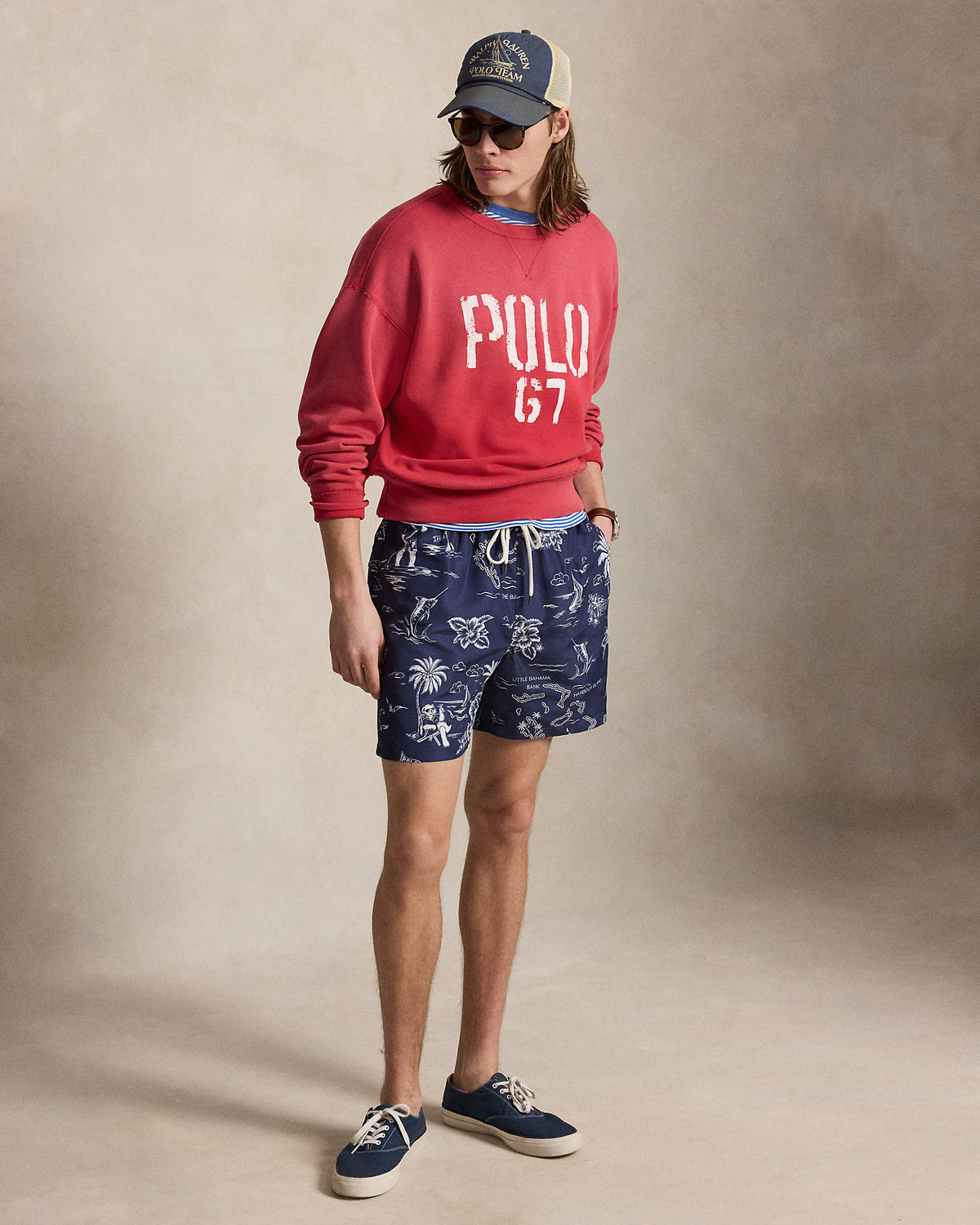 Ralph Lauren Men 5.75-Inch Traveler Polo Bear Swim Trunk  -  Harbor Island Bear