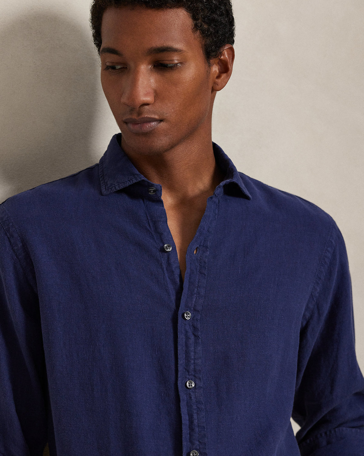 Ralph Lauren Men's Classic Fit Slub Linen Shirt  -  Newport Navy