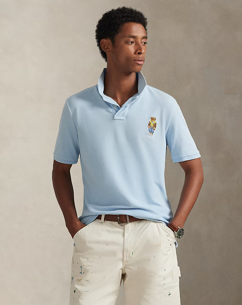 Ralph Lauren Men Classic Fit Polo Bear Mesh Polo Shirt  - Southport Blue/Heritage Bear