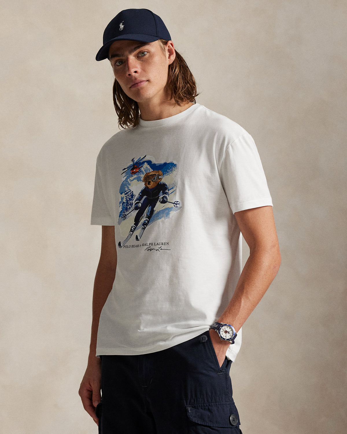 Ralph Lauren Men Classic Fit Polo Bear Jersey T-Shirt  -  White/Active Bear