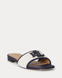 Ralph Lauren Everley Leather-Trim Canvas Slide Sandal  -  Natural/Refined Navy