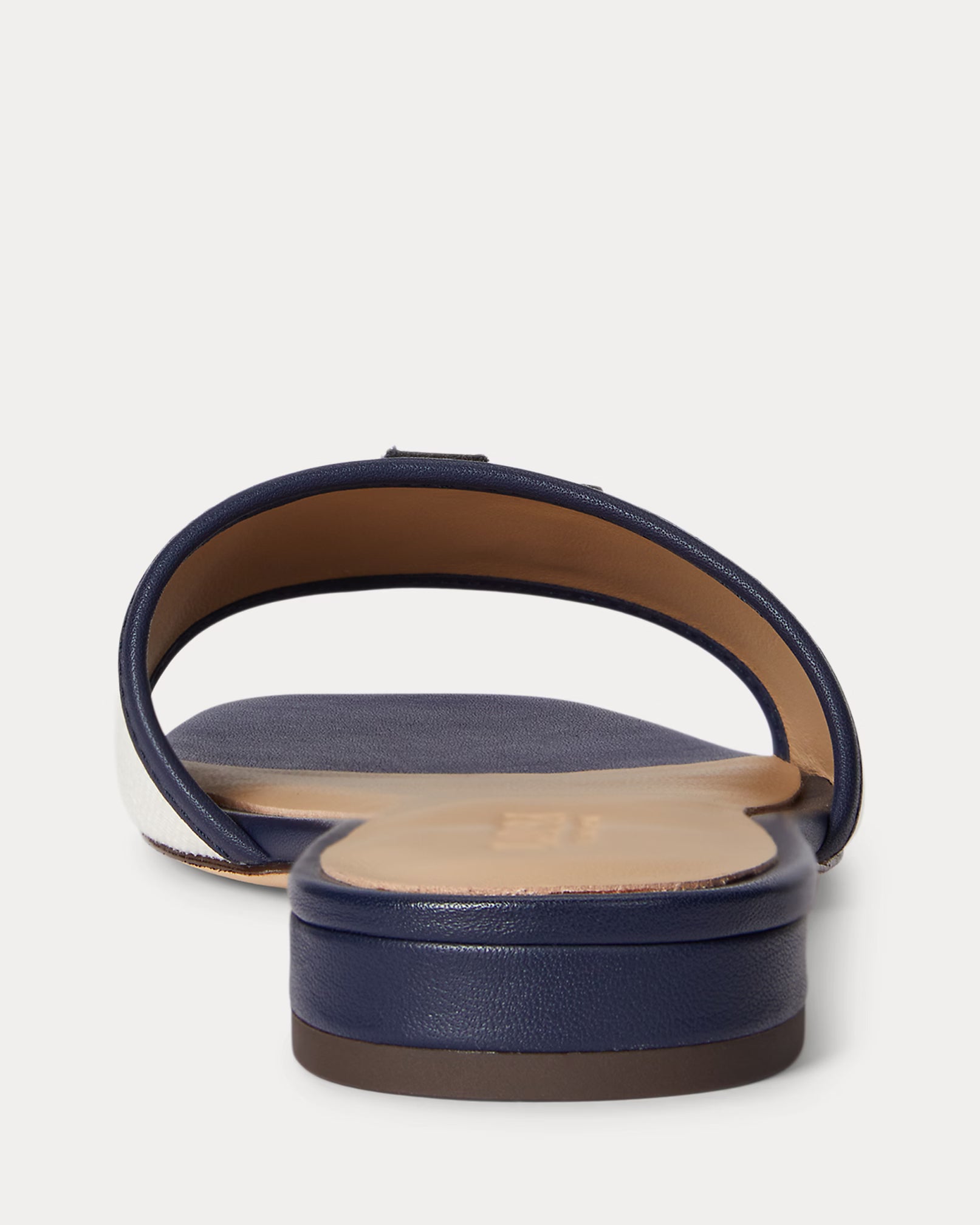 Ralp Lauren Everley Leather-Trim Canvas Slide Sandal  -  Natural/Refined Navy