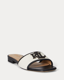 Ralph Lauren Everley Leather-Trim Canvas Slide Sandal  -  Natural/Black