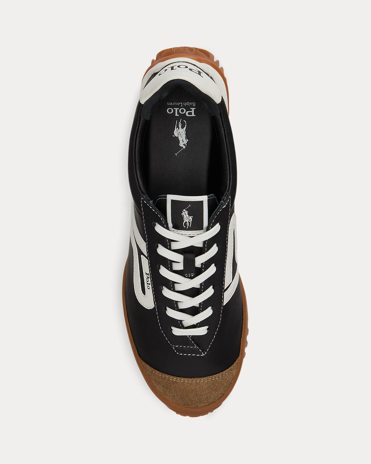 Ralph Lauren Women Leather Treaded Low-Top Sneaker  -   Black/Deckwash White