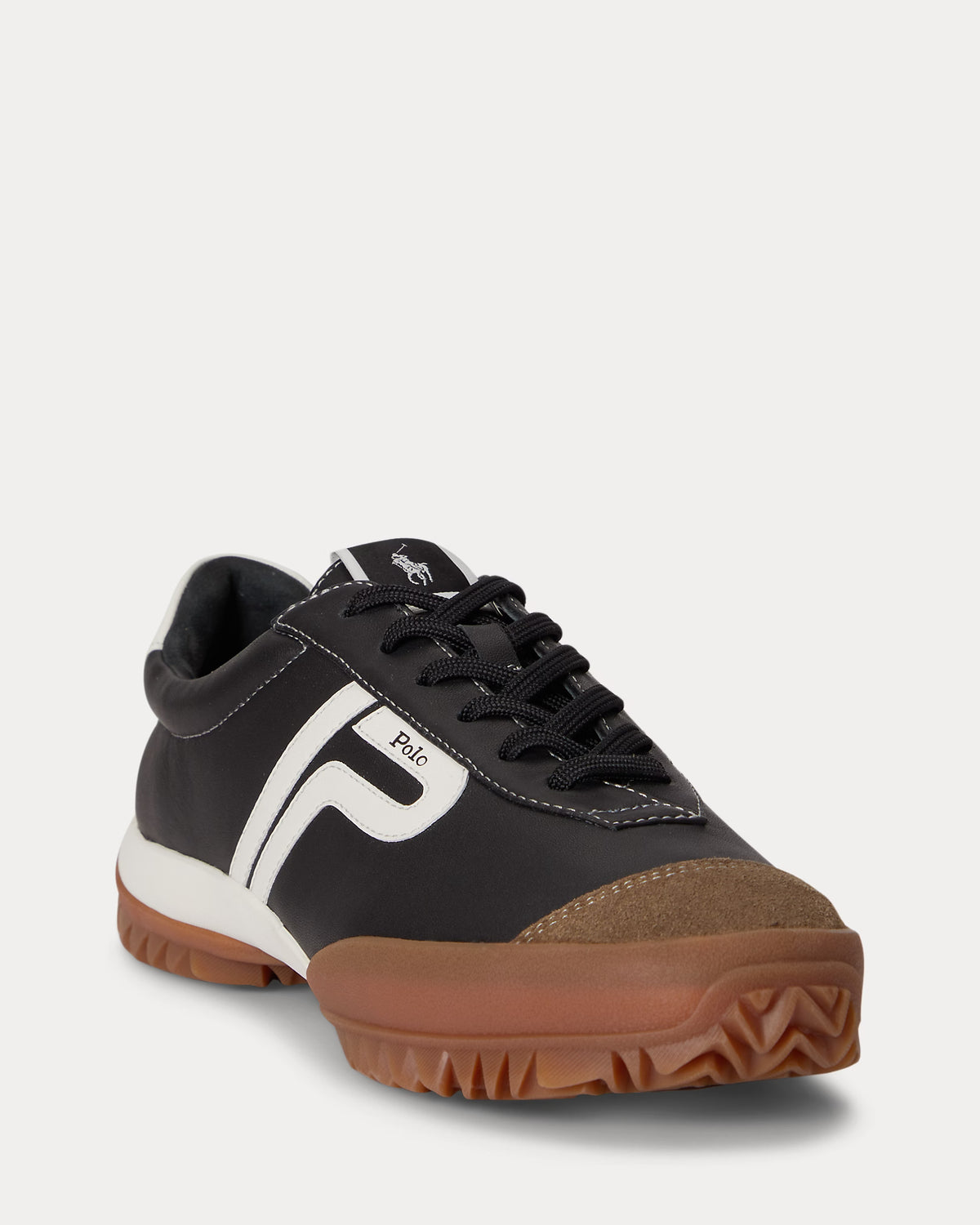 Ralph Lauren Women Leather Treaded Low-Top Sneaker  -   Black/Deckwash White