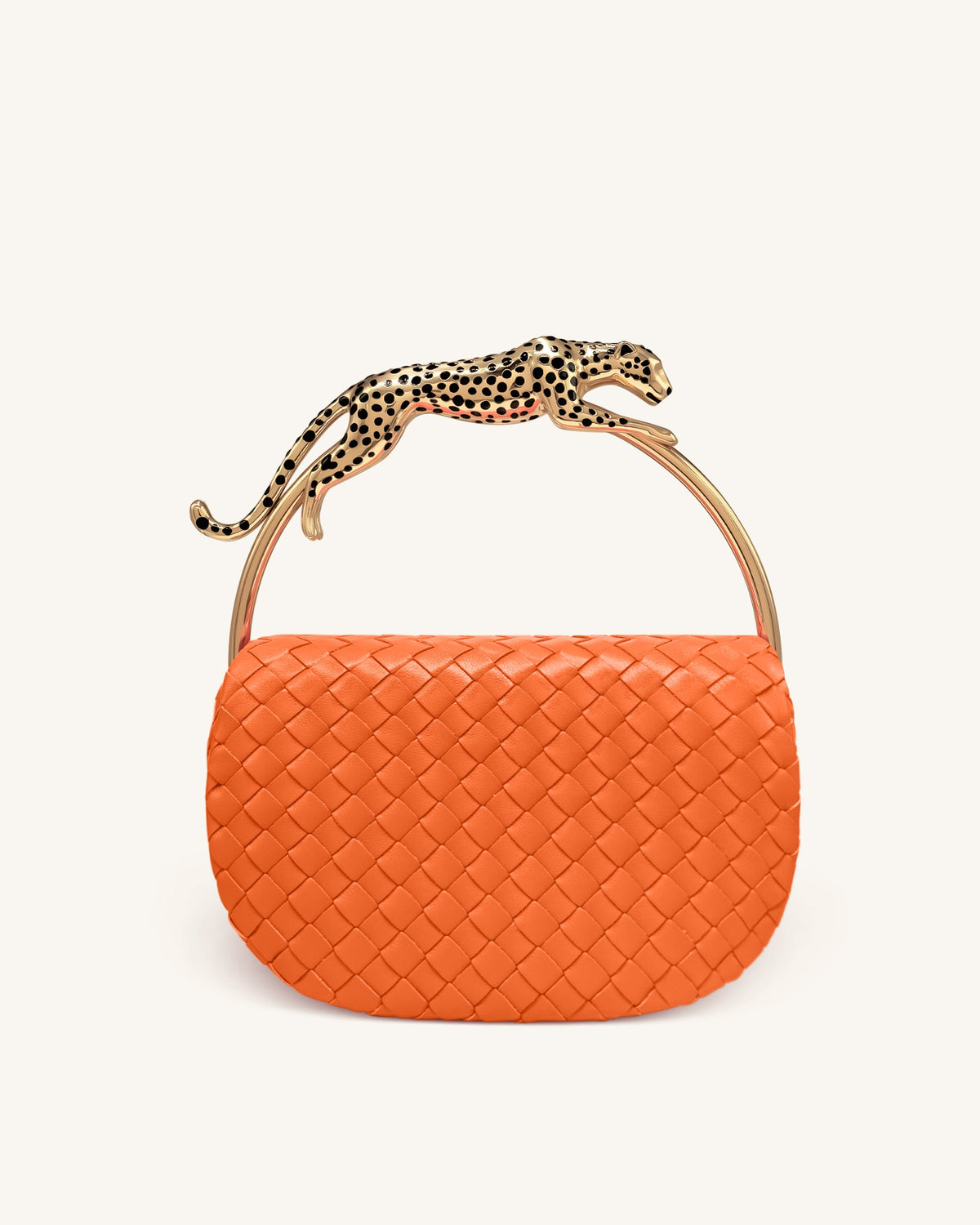 JW PEI Ione Leopard Shaped Hardware Handle Woven Top Handle Bag - Orange