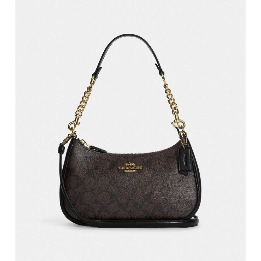 Coach Teri Shoulder Bag In Signature - Gold/Walnut/Black - Hemen Teslimde