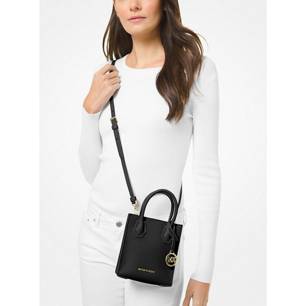 Michael Kors Mercer Extra-Small Pebbled Leather Crossbody Bag Black - Hemen Teslimde