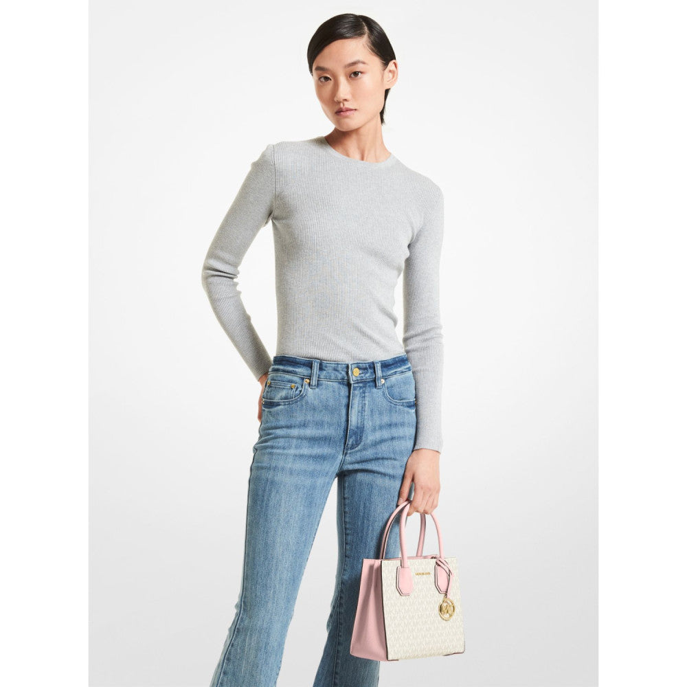 Michael Kors Mercer Medium Logo and Leather Accordion Crossbody Bag PWD BLSH MLT