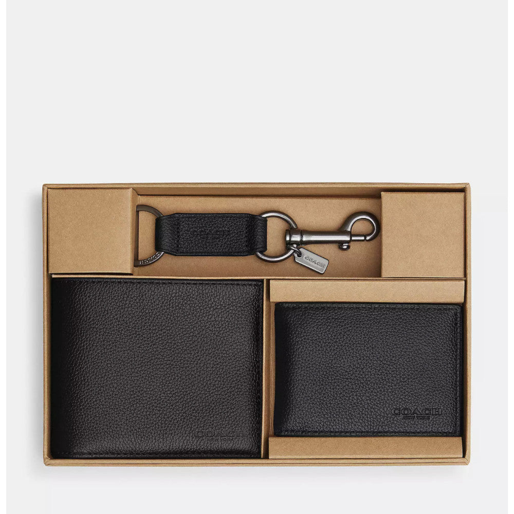 Coach Boxed 3 In 1 Wallet Gift Set pebbled leather/Black - HEMEN TESLİMDE