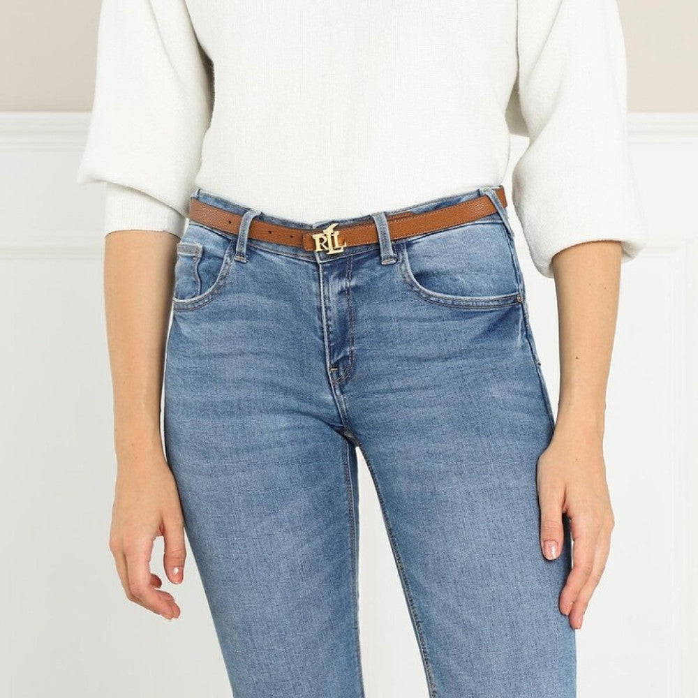 Ralph Lauren Logo Reversible Leather Skinny Belt Çift Taraflı Kadın Deri Kemer (2cm) Black/ Lauren Tan