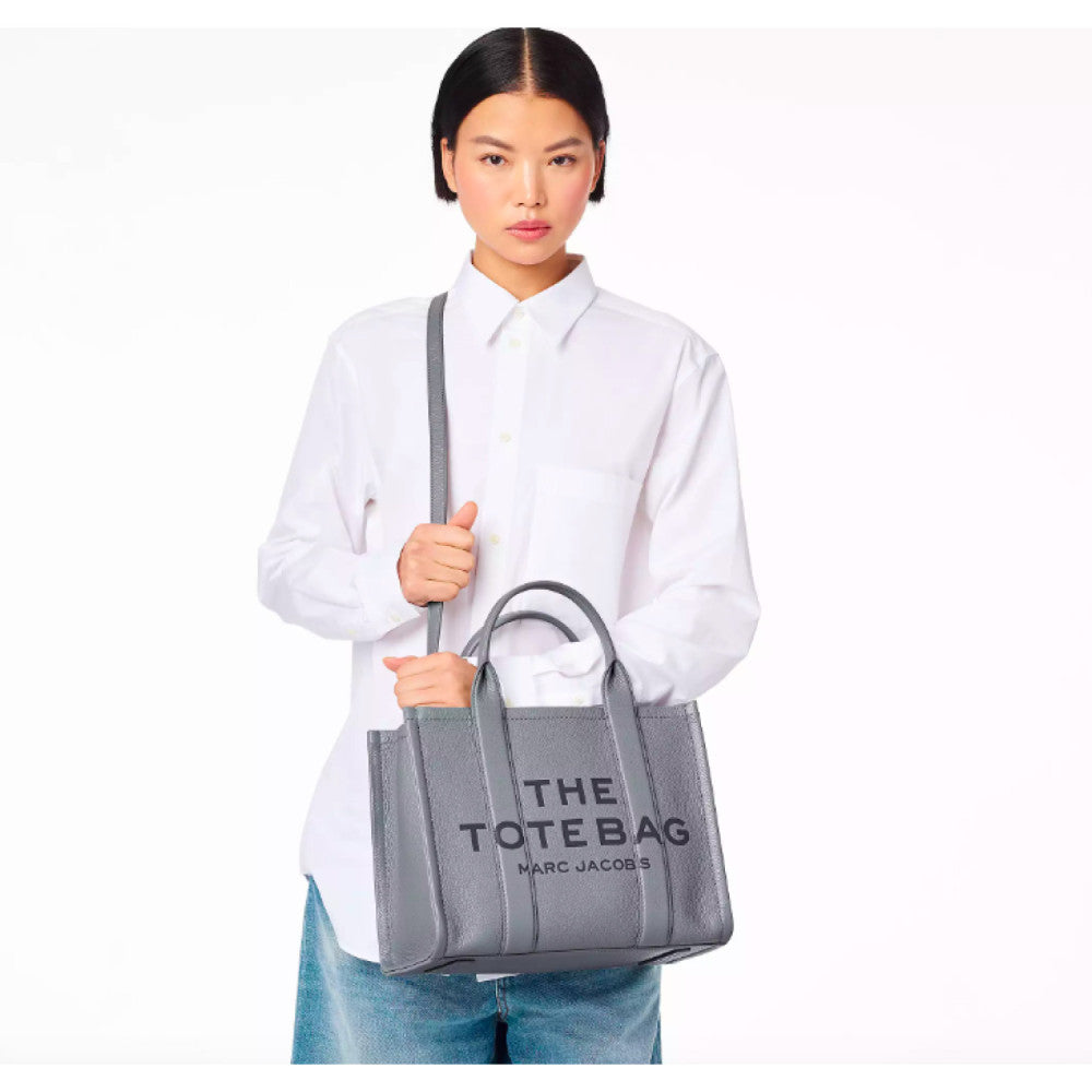 Marc Jacobs The Leather Medium Tote Bag - Wolf Grey - HEMEN TESLİMDE