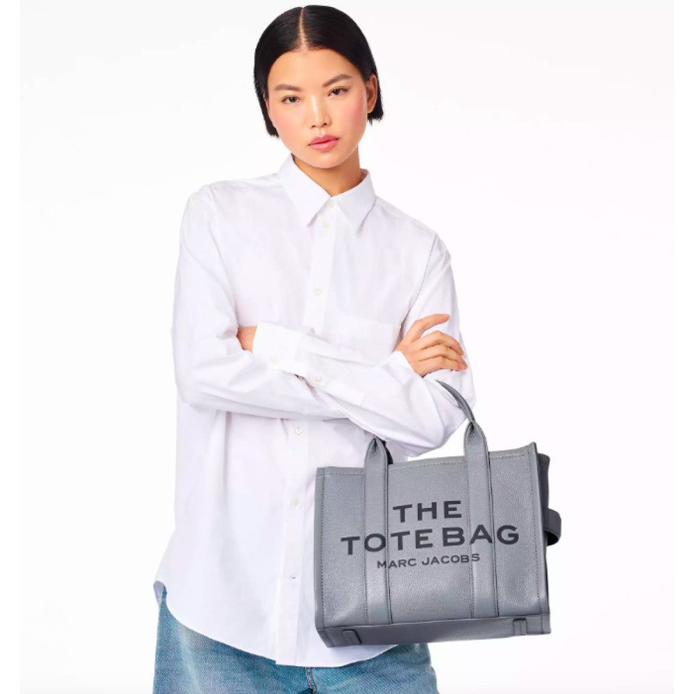 Marc Jacobs The Leather Medium Tote Bag - Wolf Grey - HEMEN TESLİMDE